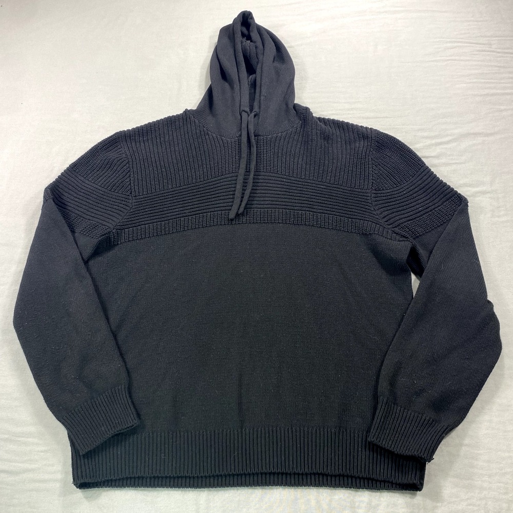 Fried Denim Sweatshirt Mens‎ XL Black Hoodie Chunky Knit Casual City Pullover